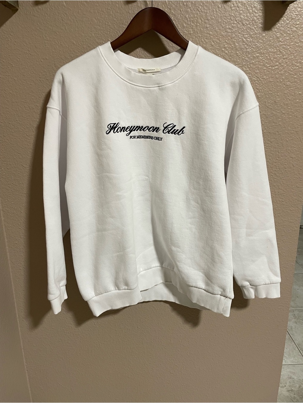 Anthropologie White Crewneck Sweatshirt with Black Script